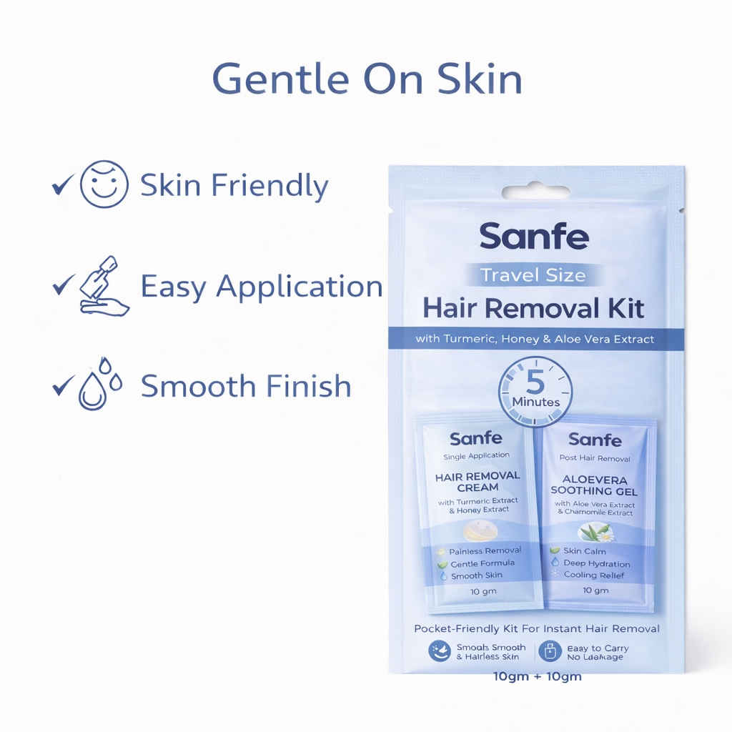 Buy Sanfe Travel Size Hair Removal Kit – 5 Minute Painless Hair Removal Cream with Soothing Gel - Combo of 2 - Purplle