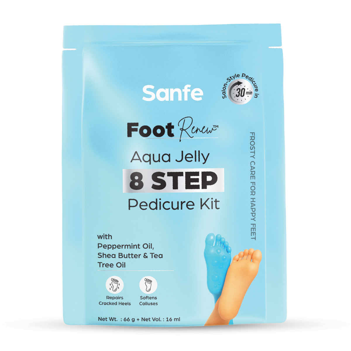 Buy Sanfe Foot Renew Aqua Jelly 8-Step Pedicure Kit | Pack of 8 | Salon-Style Pedicure at Home | Repairs Cracked Heels & Softens Calluses | Peppermint, Shea Butter & Tea Tree Oil | Foot Care Spa Kit - Purplle