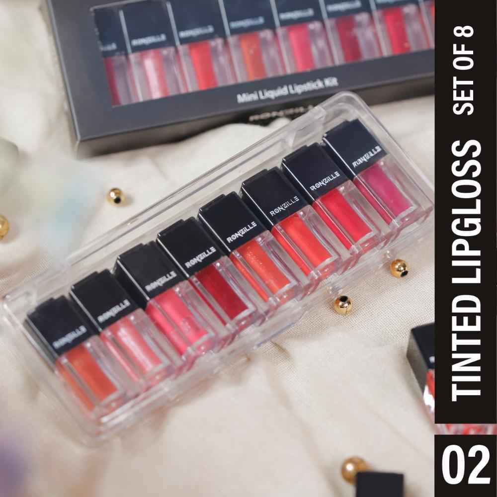 Buy Ronzille Tinted Lip Gloss Non Sticky & Non Drying Formula, Long Lasting Moisturizing-Set of 8 - Purplle