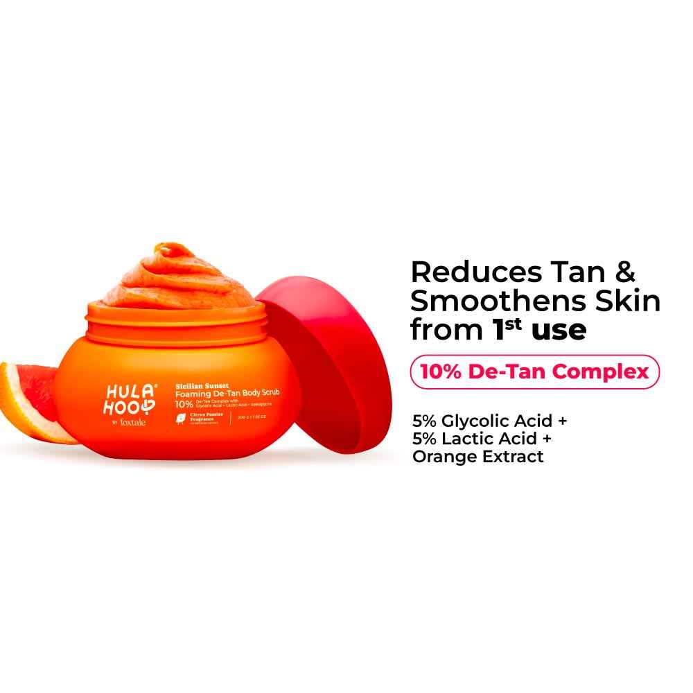 Buy Foxtale Hula Hoop Foaming 10% De-Tan Body Scrub, 5% Glycolic Acid | For Removing Tan & Dead Skin Cells | 200 gm - Purplle