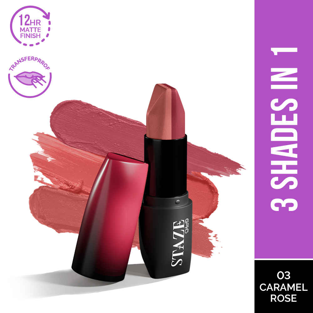 Buy Staze 9to9 Love Tri-Angle 3 in 1 Lipstick | 03 Caramel Rose | 3.8 gm - Purplle