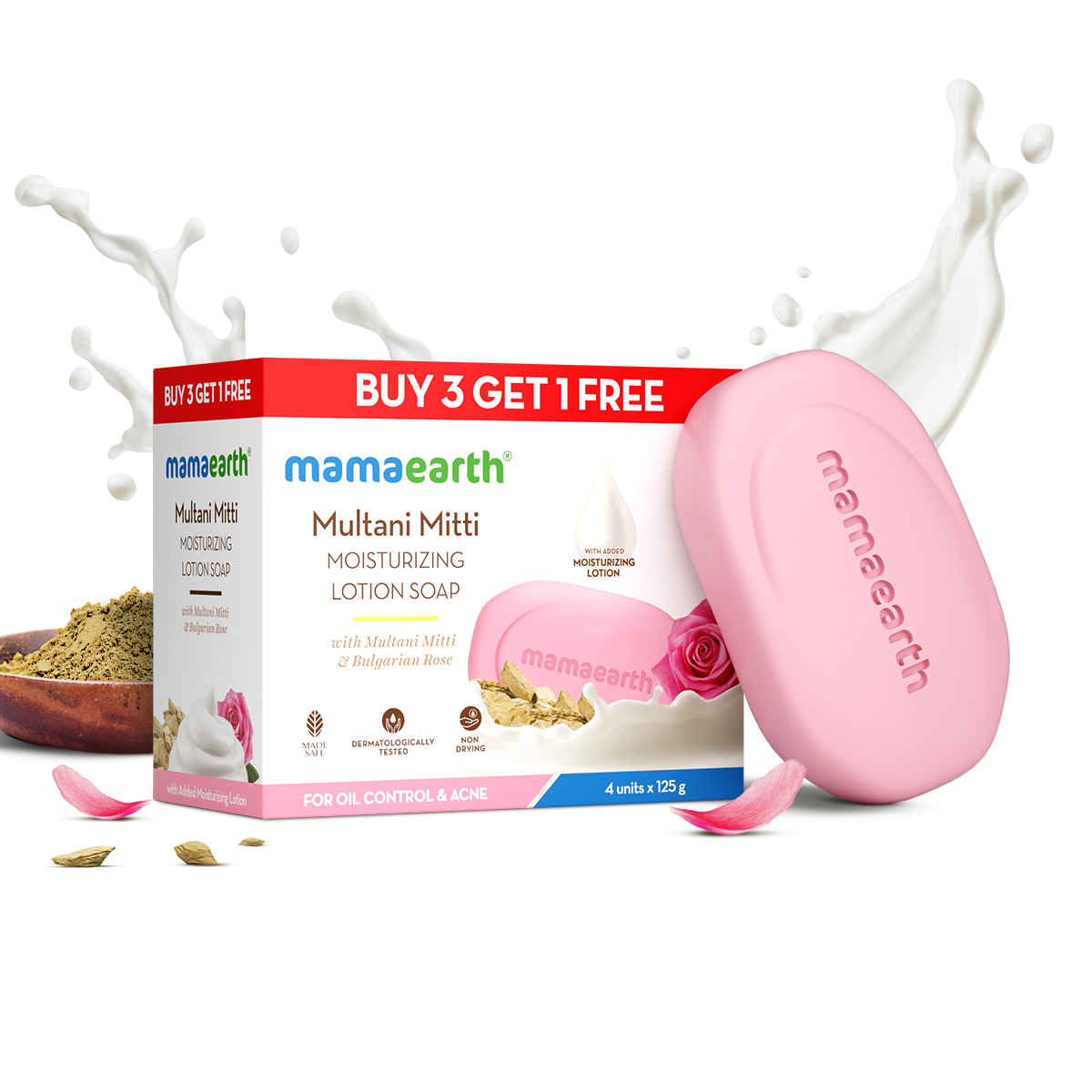 Buy Mamaearth Multani Mitti Moisturizing Lotion Soap (3 + 1 Free) (125 gm x 4) - Purplle