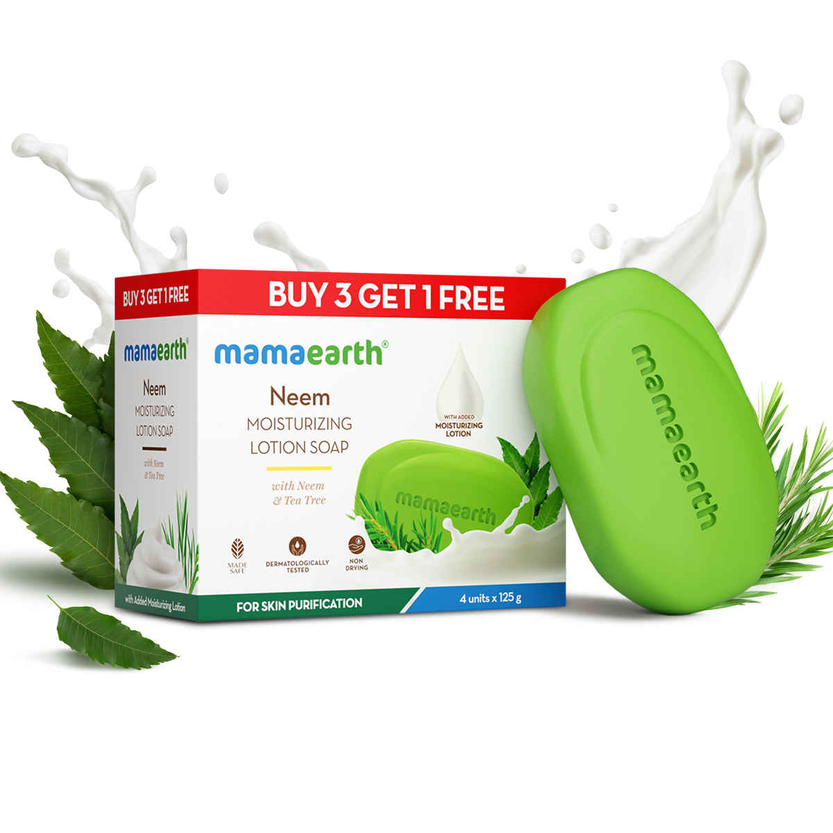 Buy Mamaearth Neem Moisturizing Lotion Soap (3 + 1 Free) (125 gm x 4) - Purplle