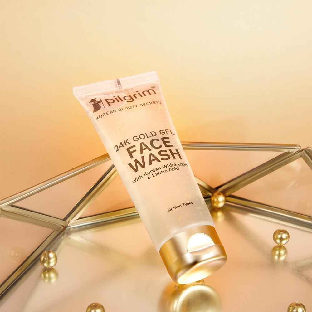 Buy Pilgrim 24k Gold Face wash with Korean White Lotus & Lactic Acid, 80 ml, helps Enhancing Natural Glow & Evens Skin Tone, for All Skin Types- Men & Women - Purplle