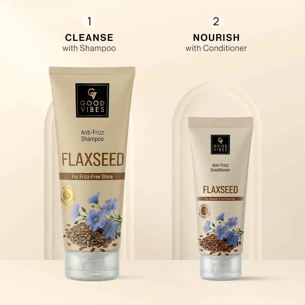 Buy Good Vibes Flaxseed Anti Frizz Combo (Flaxseed Keratin & Glycolic Acid Anti-Frizz Shampoo-200 ml + Flaxseed Keratin & Glycolic Acid Anti-Frizz Conditioner-100 ml) Conditioner Combo of 2 - Purplle