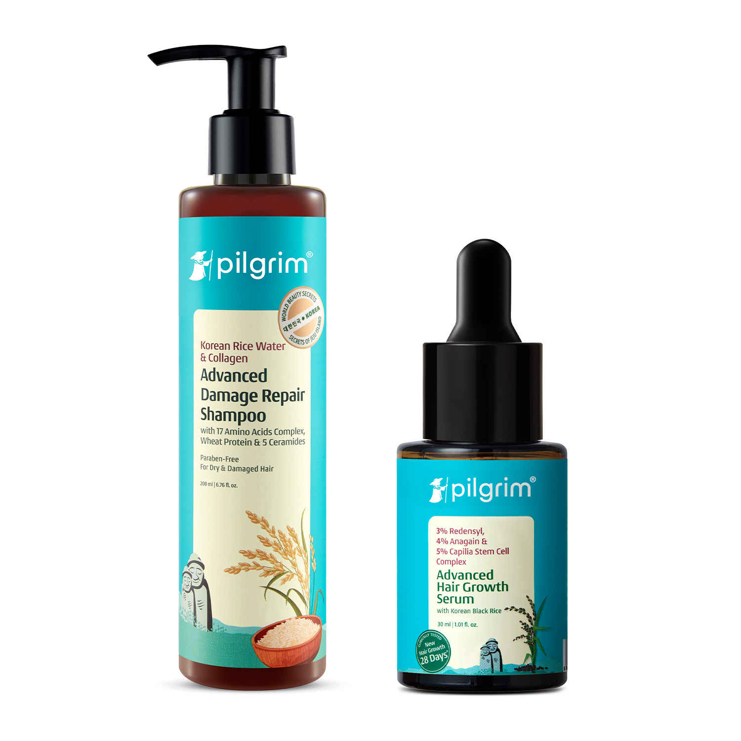 Buy Pilgrim Repair & Regrow Duo Korean Advance Damage Repair Shampoo and Advance Hair Growth Serum (Combo of 2) - Purplle