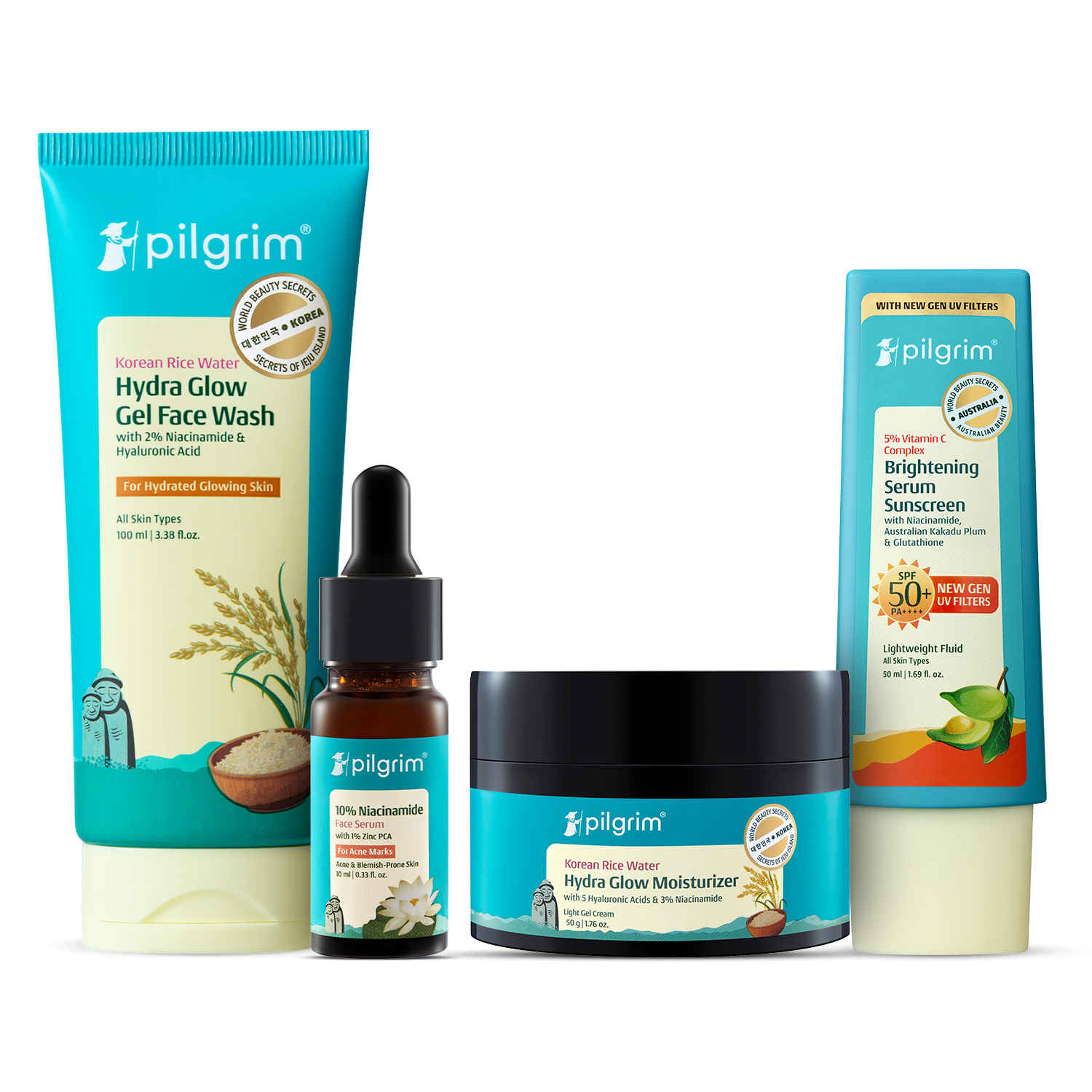 Buy Pilgrim Cleanse + Exfoliate + Hydrate + Protect Combo of 4 - Purplle