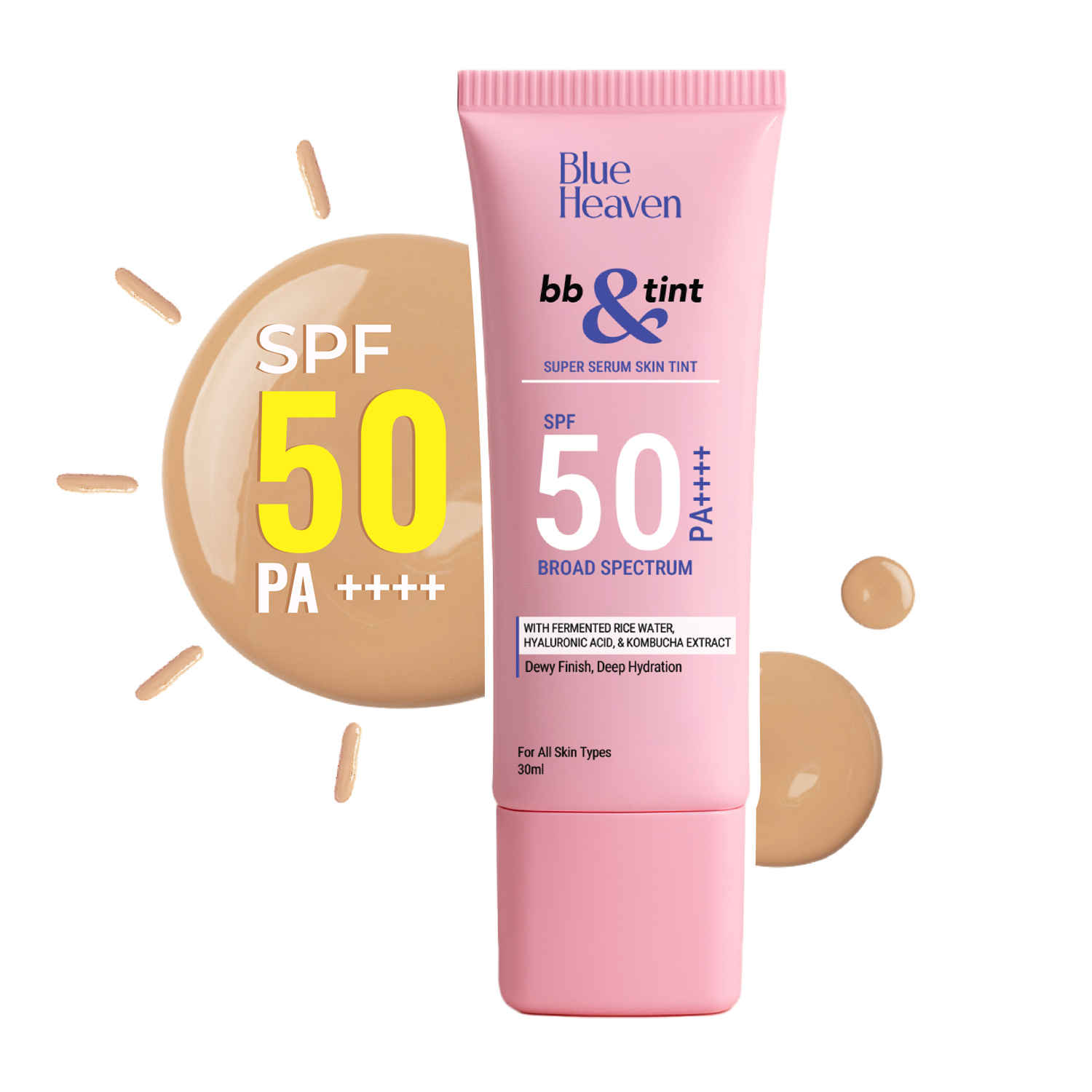 Buy Blue Heaven BB & Tint | BB Cream For Face Makeup | 4 in 1 Lightweight Foundation for women + Moisturizer + SPF 50 PA++++ with Fermented Rice Water, Hyaluronic Acid | Honey Tan 302 | 30 ml - Purplle