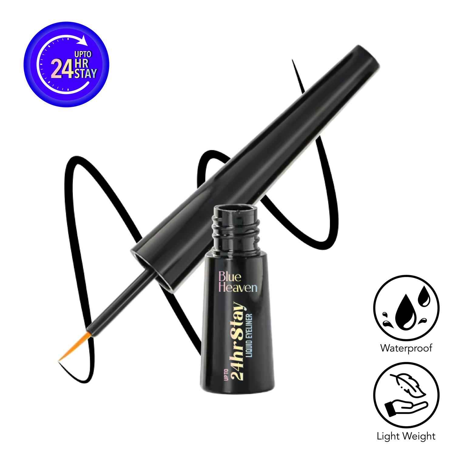 Buy Blue Heaven 24hr Stay Liquid Eyeliner Waterproof Smudge Proof | Quick Dry, Fine-Tip Brush for Precision | Long-Lasting Eye Liner for Women | Black | 3 ml - Purplle