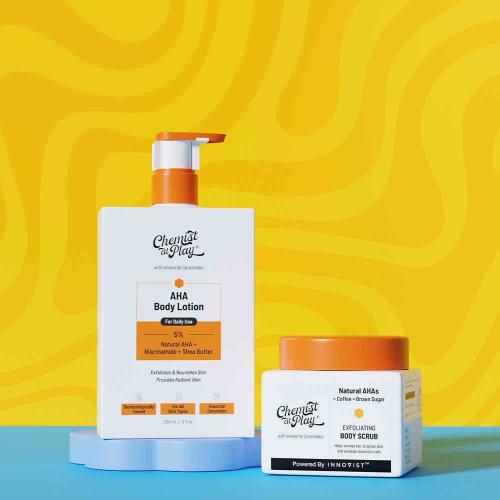 Buy Chemist at Play Smooth Skin Duo | AHA Body Lotion 236 ml + Coffee Body Scrub 75 gm Combo of 2 - Purplle