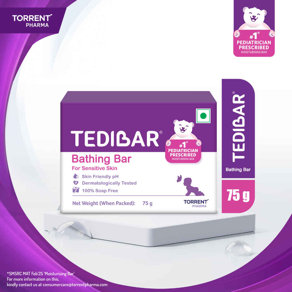 Buy Tedibar Moisturising Baby Bathing Bar 75 gm | 100% Soap Free | Skin Friendly pH - By Torrent - Purplle