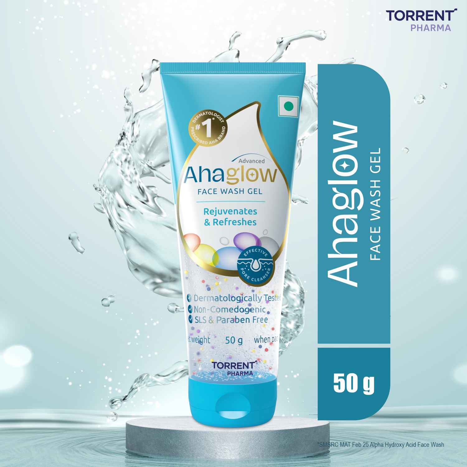 Buy Ahaglow Advanced Face Wash Gel 50 gm with AHA(1% Glycolic Acid) Glow Bombs| Jojoba & Tea Tree Oil | Allantoin, Vitamin E & Oak bark Extract | No.1 Dermatologist Prescribed AHA Brand - By Torrent Pharma - Purplle