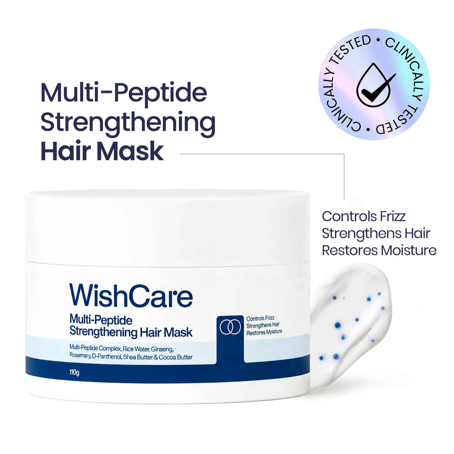 Buy WishCare Multi-Peptide Strengthening Hair Mask with Multi-Peptide Complex, Rice Water, Ginseng, Rosemary| Deep Repair, Anti-Hairfall, Frizz Control & Moisture Restore for Weak, Damaged Hair 110 gm - Purplle
