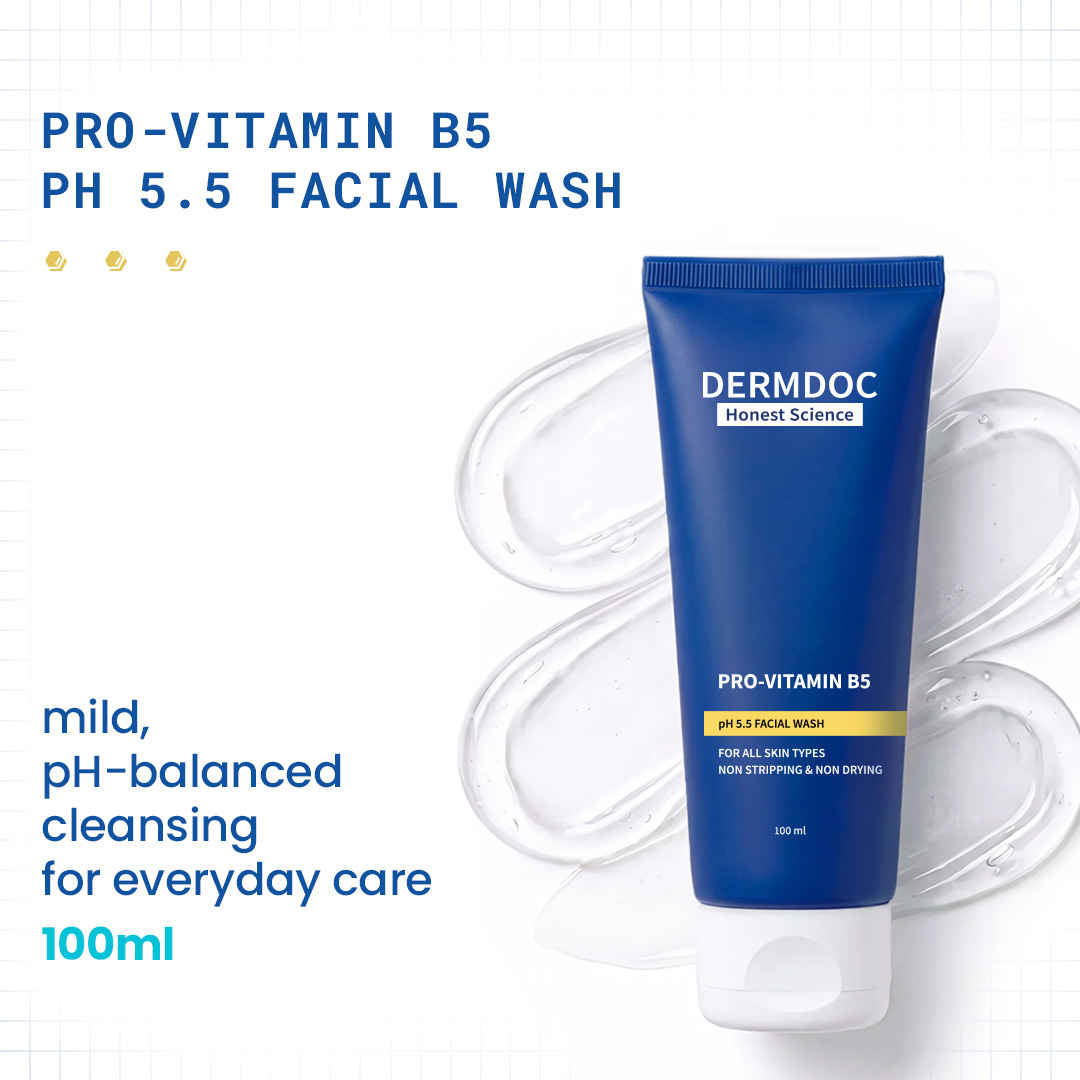 Buy DERMDOC Pro-Vitamin B5 pH 5.5 Gentle Facial Wash | 100% Soap-Free | pH 5.5 Hydrating Face wash | 4% Niacinamide & Pentavitin | Non-Stripping Hydrating Face Wash for All Skin Types| Perfect for Sensitive Skin | 100 ml - Purplle