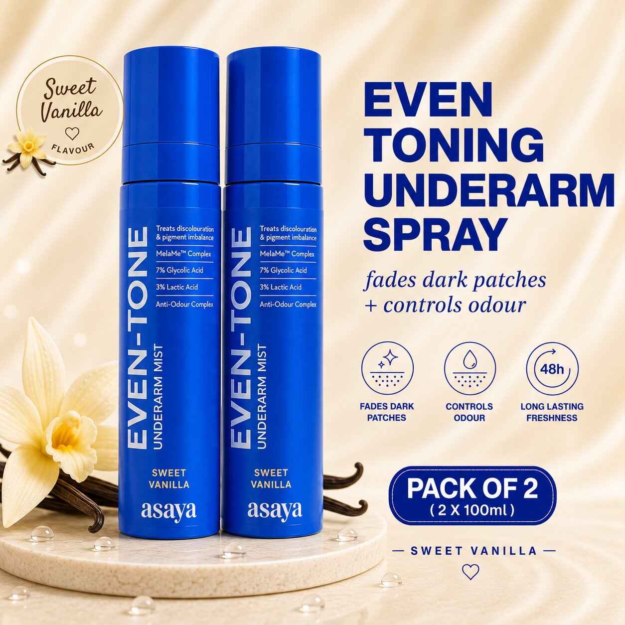 Buy Asaya Even Tone Underarm Mist Spray for Underarm Pigmentation Removal & Odour Control | Sweet Vanilla | 100 ml | Pack of 2 - Purplle