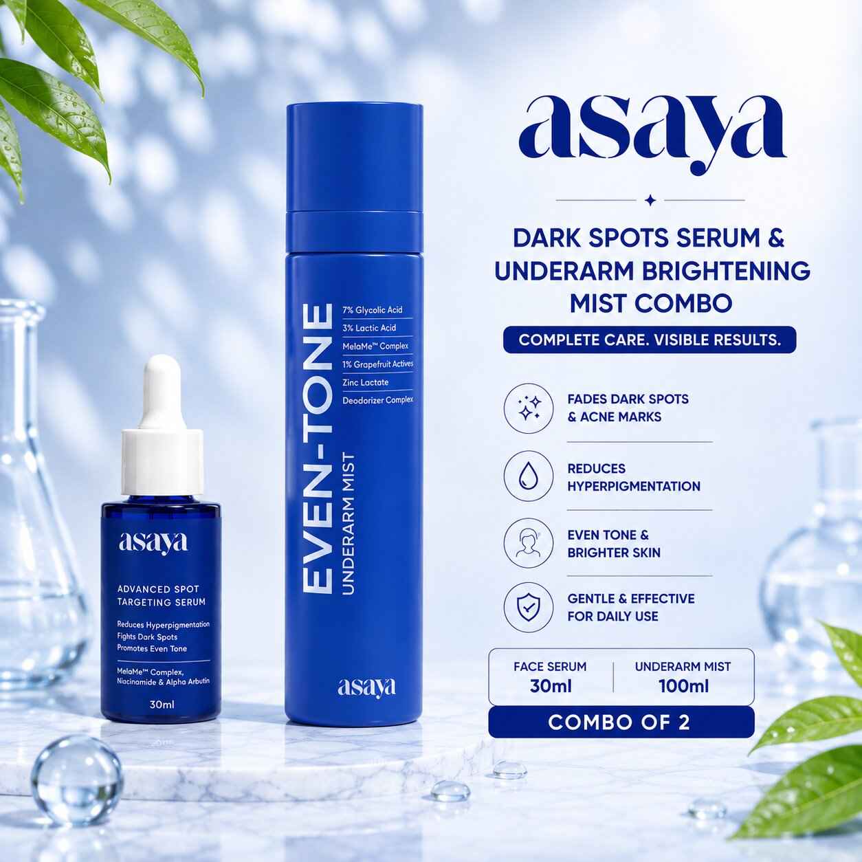 Buy Asaya Dark Spots & Underarm Brightening Combo | Face Serum 30 ml + Underarm Mist 100 ml | Combo of 2 - Purplle