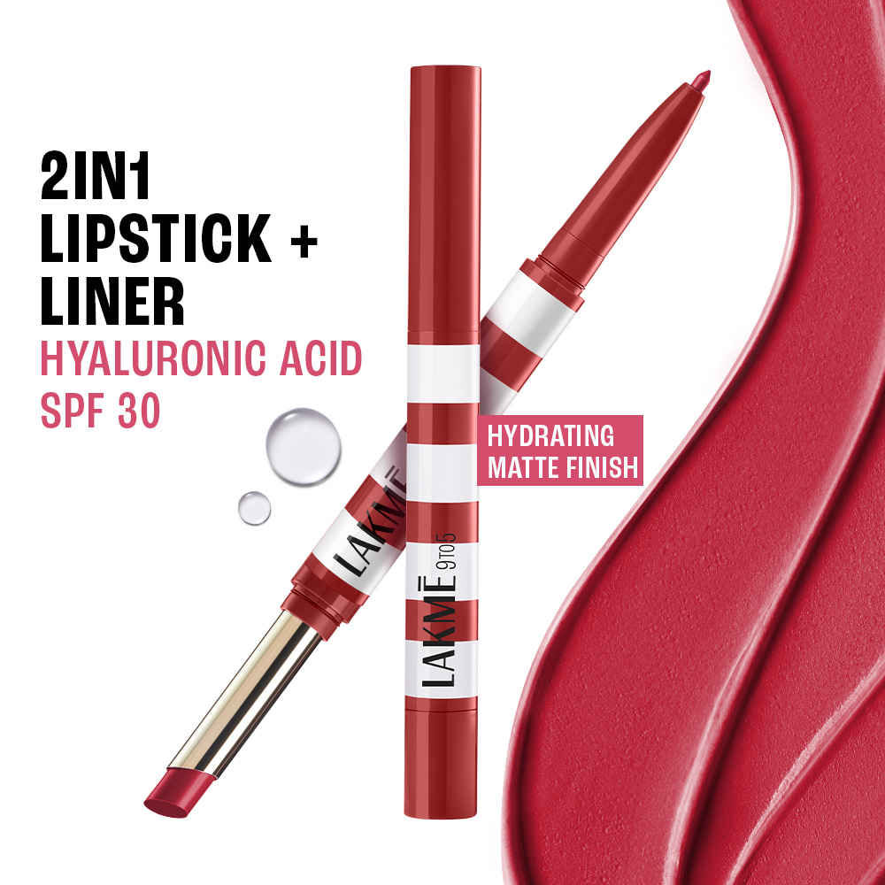 Buy Lakme 9to5 Hya Matte Beach Edit Lipstick+Liner 1- Afterhours Red- 2.24 gm - Purplle