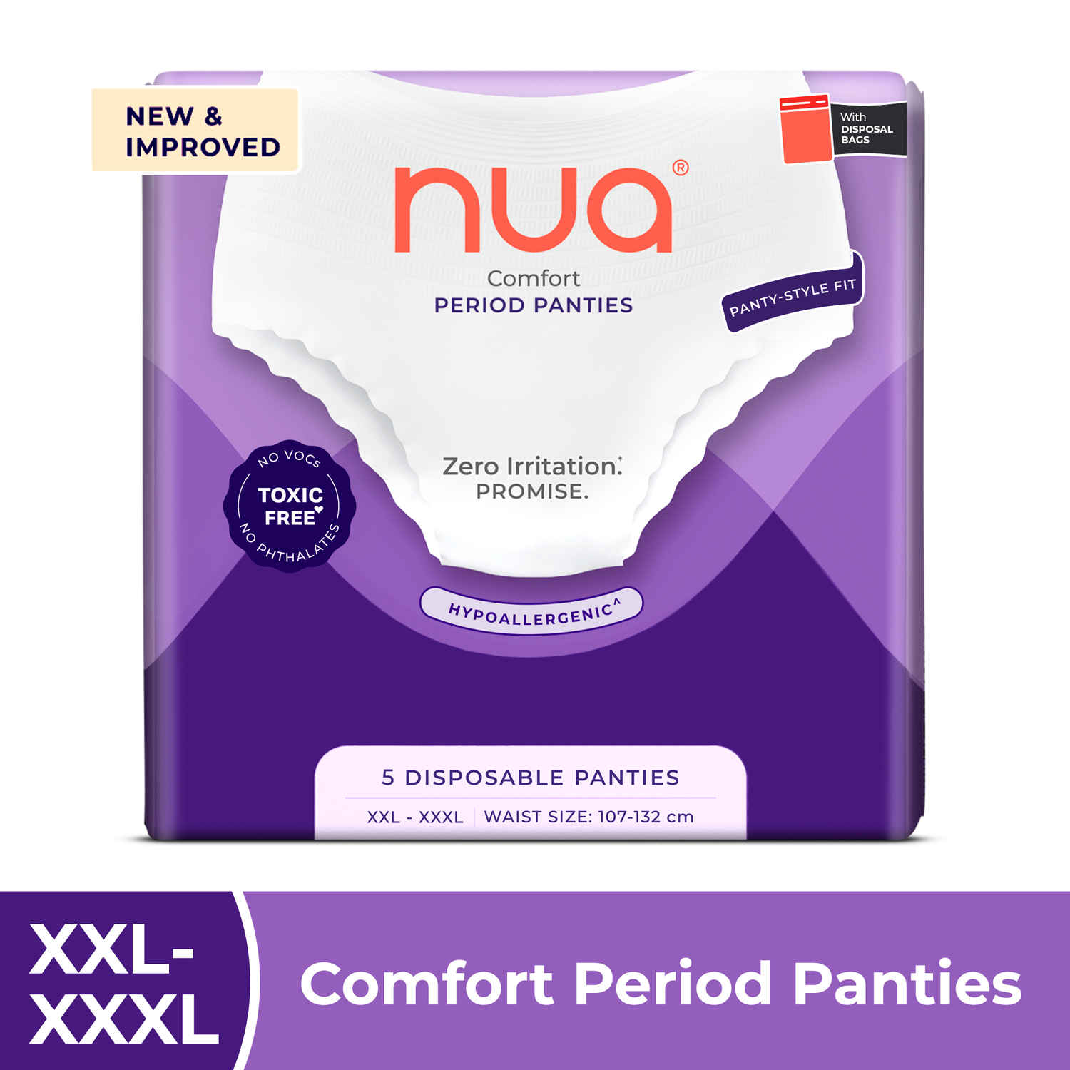 Buy Nua Overnight Period Panties for Women | 360 degree coverage | For Heavy Flow - XXL-XXXL | Unscented | 5 Disposable Period Panties | Upto 0% Leakage, 5 pcs - Purplle