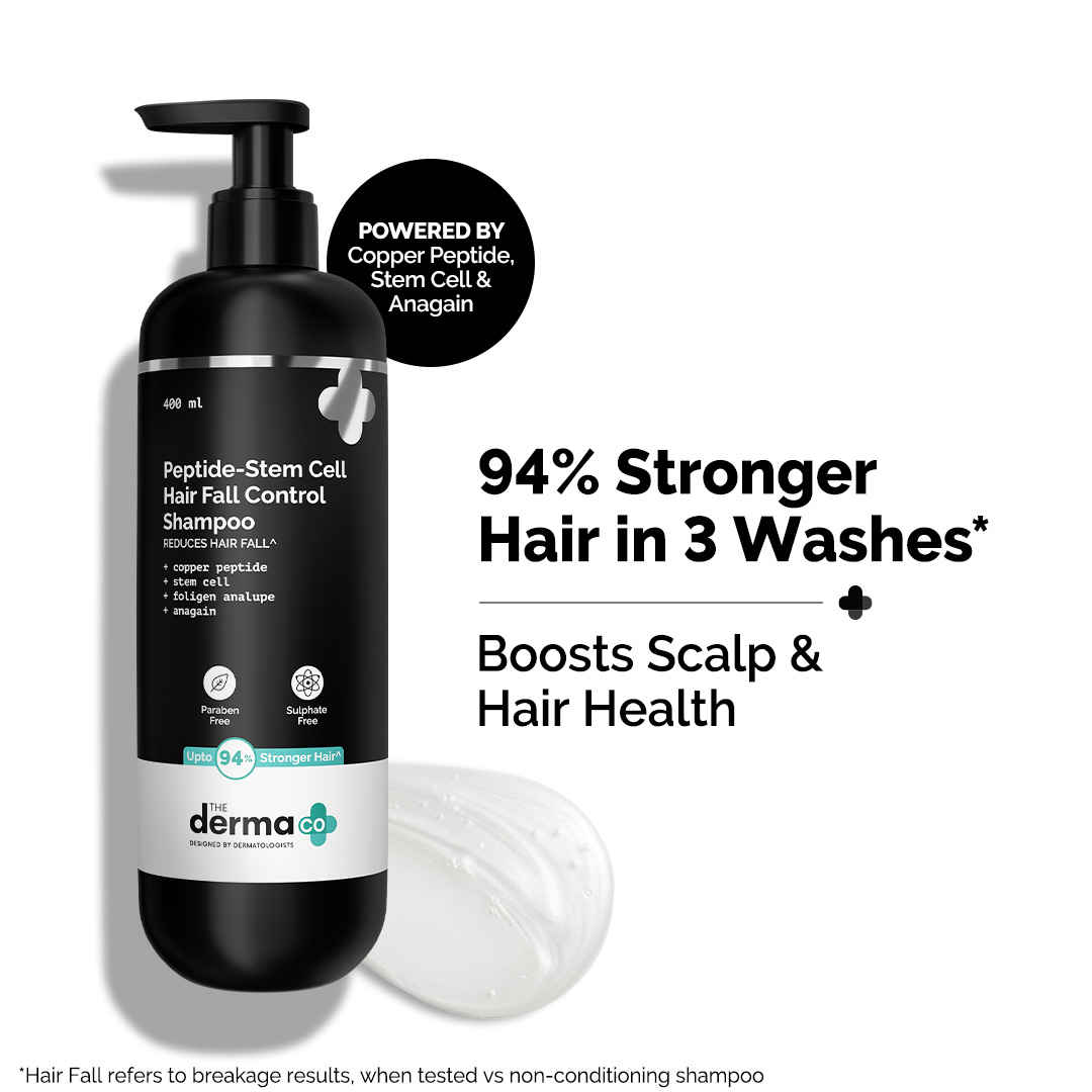 Buy The Derma co. Peptide-Stem Cell Hair Fall Control Shampoo (400 ml) Triple Actives Formula | 94% Stronger Hair | Reduces Hair Loss | Boosts Hair & Scalp Health | Safe & Effective - Purplle