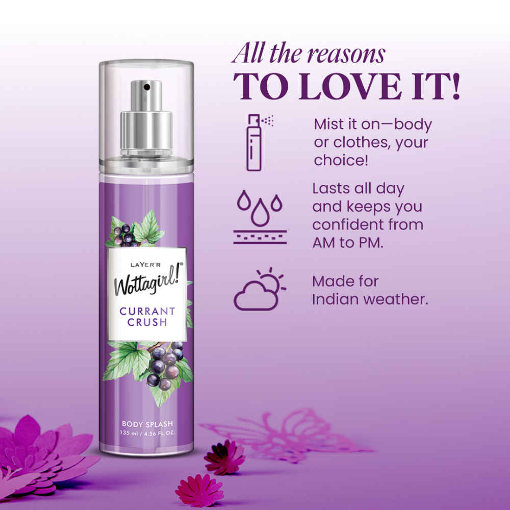 Buy Layerr Wottagirl Currant Crush Fragrant Body Splash 135 ml | fragrance for women | body mist for women - Purplle