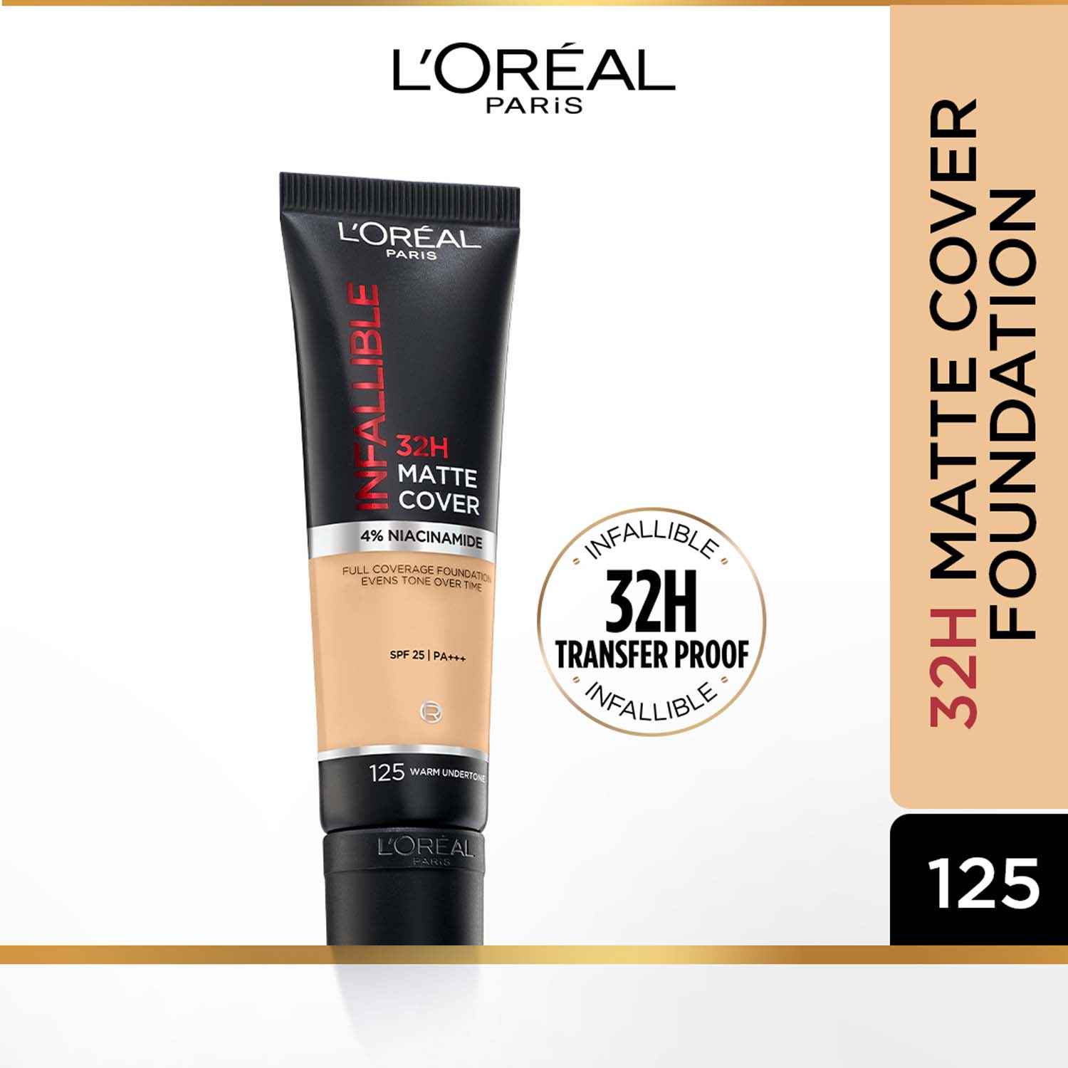 Buy L'Oreal Paris Infallible 32H Matte Cover Liquid Foundation, 125 Warm Undertone, 30 ml - Purplle