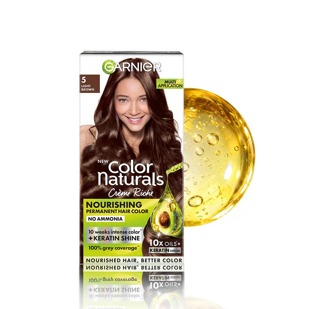 Buy Garnier Color Naturals Creme Hair Color, Long-lasting Colour, Smoothness and Shine, Shade 5 Light Brown, (70 ml + 60 gm) - Purplle