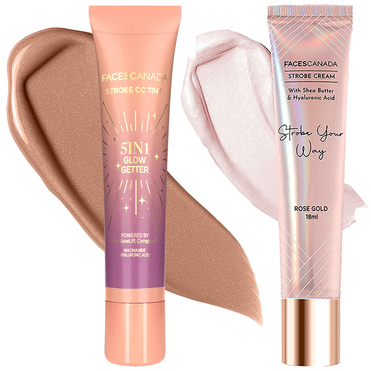 Buy Faces Canada Super Glow Combo 3 - Strobe Cream - Rose Gold 18 ml + Strobe CC Tint Mini - Twilight Veil 03 18 ml Combo of 2 - Purplle