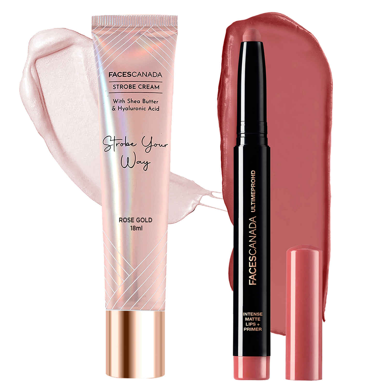 Buy FACESCANADA Lip & Face Bestsellers Combo 2 - Ultime Pro HD Intense Matte Lips + Primer 1.4 gm Tea Rose + Strobe Cream Mini 18 ml Rose Gold Combo of 2 - Purplle