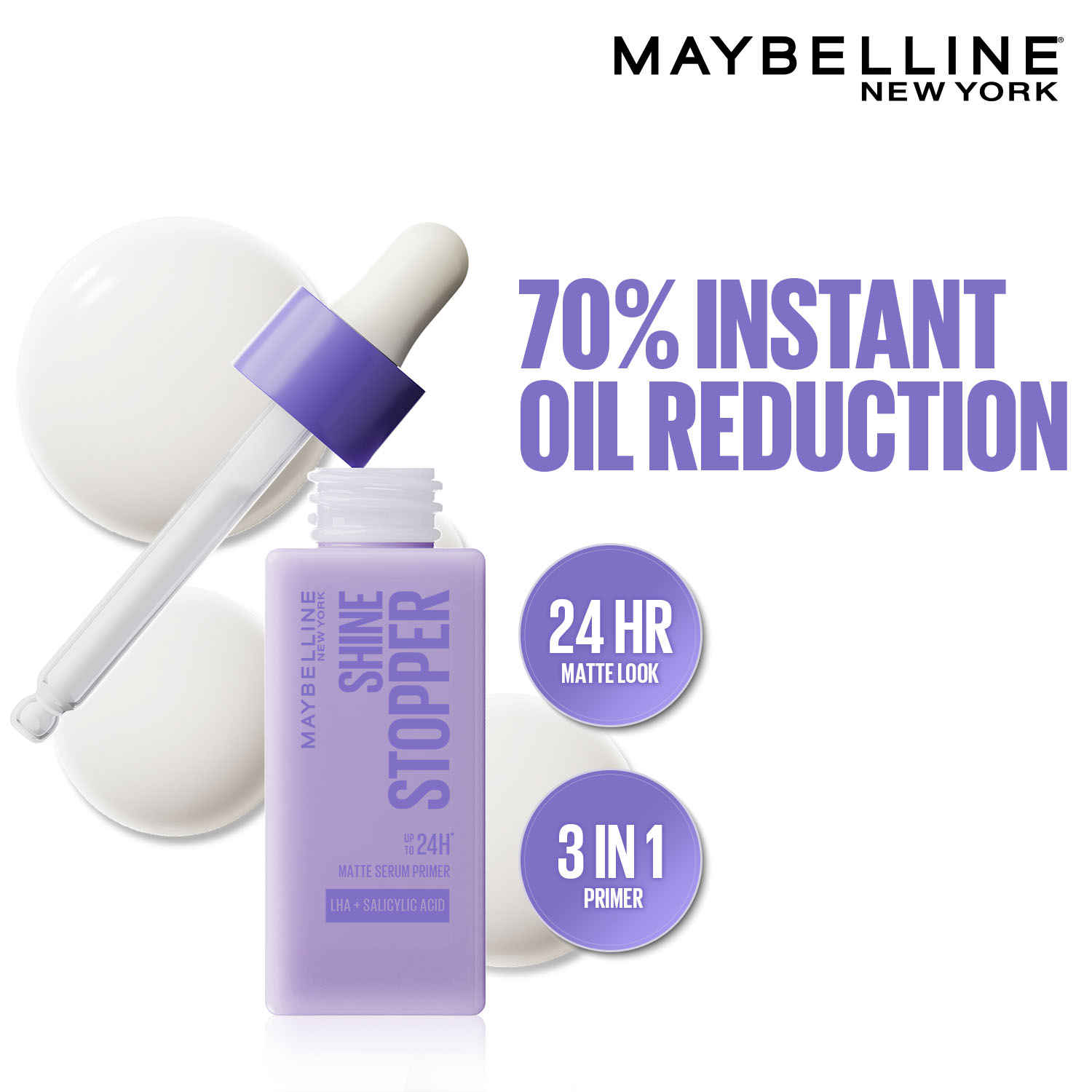 Buy Maybelline New York Shine Stopper Primer | 3-in-1 Serum Primer for Oily Skin to Prime, Mattify, Hydrate with LHA & Salicylic Acid, 25 ml - Purplle