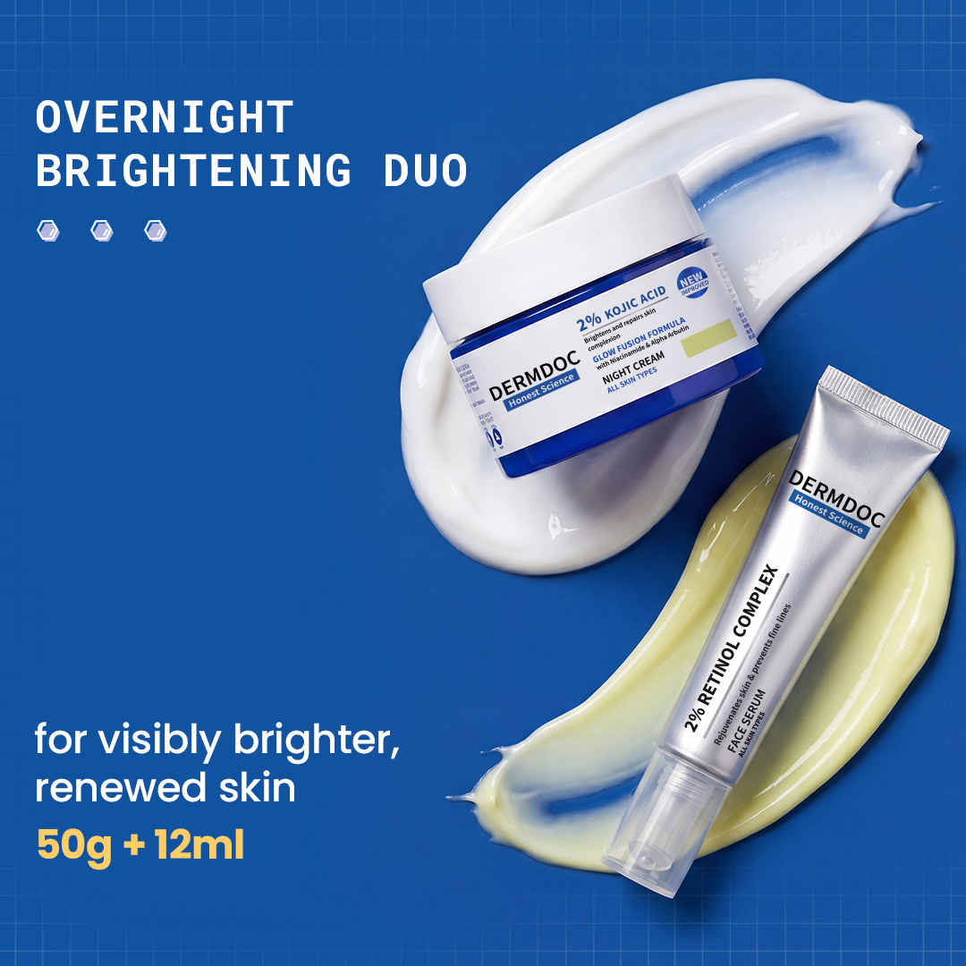 Buy DERMDOC Overnight Brightening Duo | Kojic Acid Night Cream | Retinol Serum | (Pack of 2) - Purplle