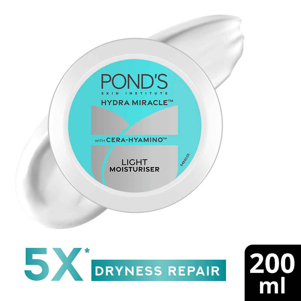Buy POND'S Light Moisturiser with Cera-Hyamino for 5X Dryness Repair for Soft, Smooth Skin, 200 ml - Purplle