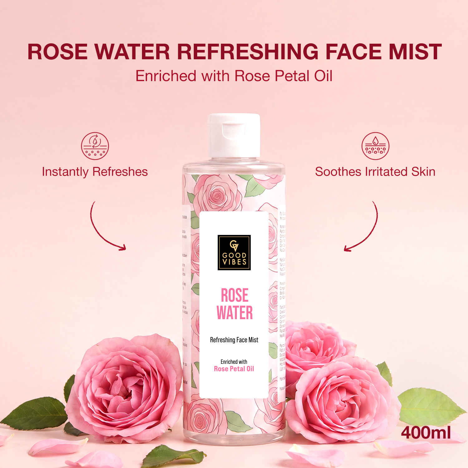 Buy Good Vibes Rose Water Face Mist | Enriched With Rose Petal Oil | Instantly Refreshes & Soothes Irritated Skin | Fast Absorbing & Non-Sticky Formula | Alcohol Free & Suitable For Daily Use | 400 ml - Purplle