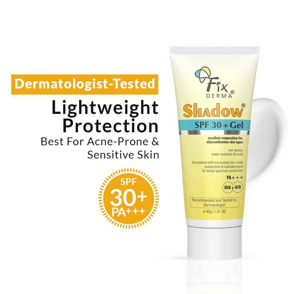 Buy Fixderma Shadow Sunscreen SPF 30+ Gel Sunscreen For Oily Skin, Sun Screen Protector SPF 30 For Body & Face, Broad Spectrum For Uva & Uvb Protection Non Greasy & Water Resistant For Unisex, 40 gm - Purplle