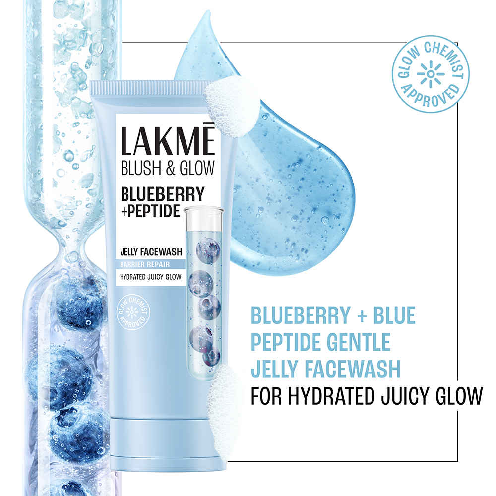 Buy Lakme Blush & Glow Blueberry + Blue Peptide Gentle Jelly Face Wash for Dry and Dehydrated Skin - 150 gm | Clinically Proven to Repair Skin Barrier | Intense Hydration & Moisturizing Daily Cleanser for Men & Women - Purplle