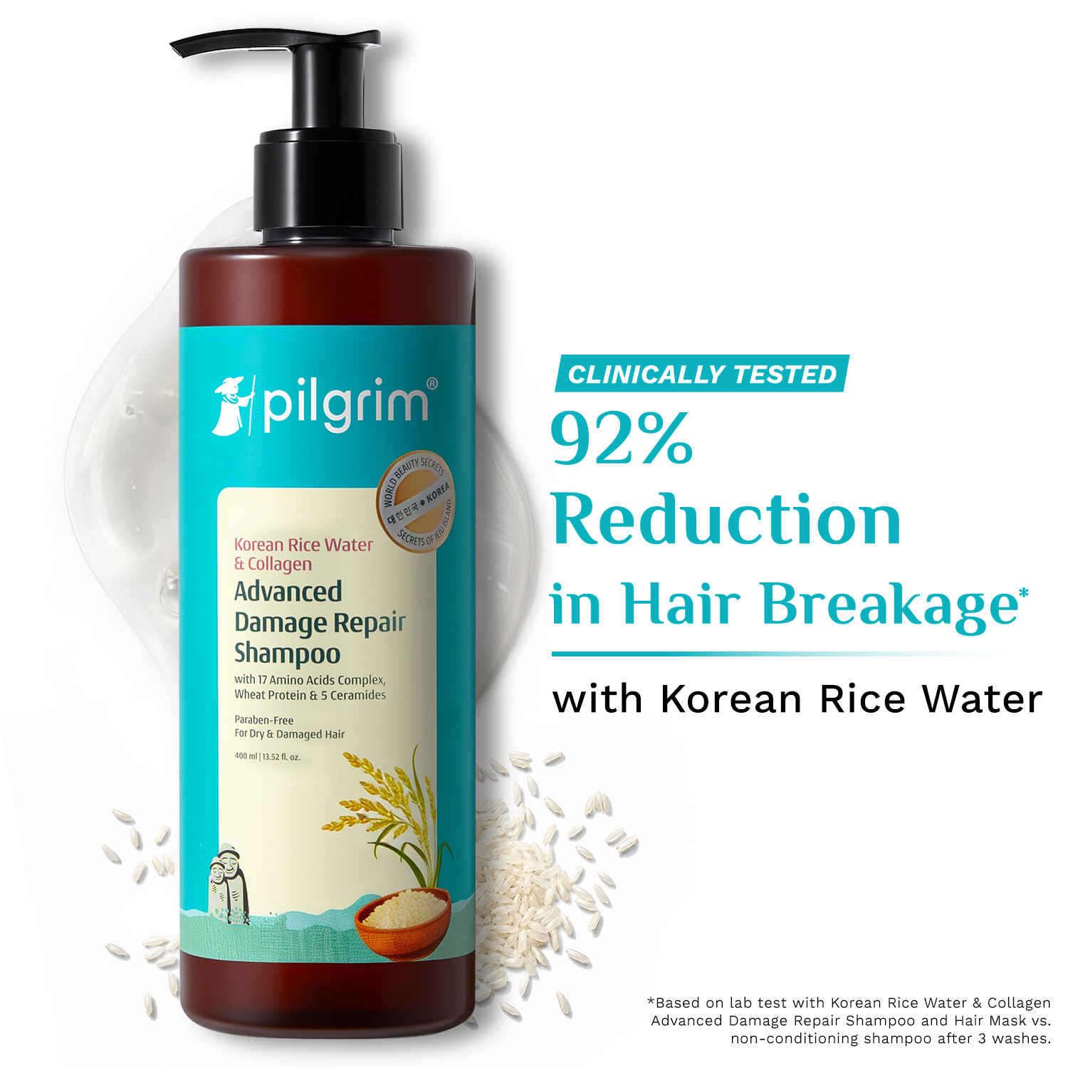 Buy Pilgrim Korean Rice Water & Collagen Advanced Damage Repair Shampoo Restores Damaged Hair 400 ml - Purplle