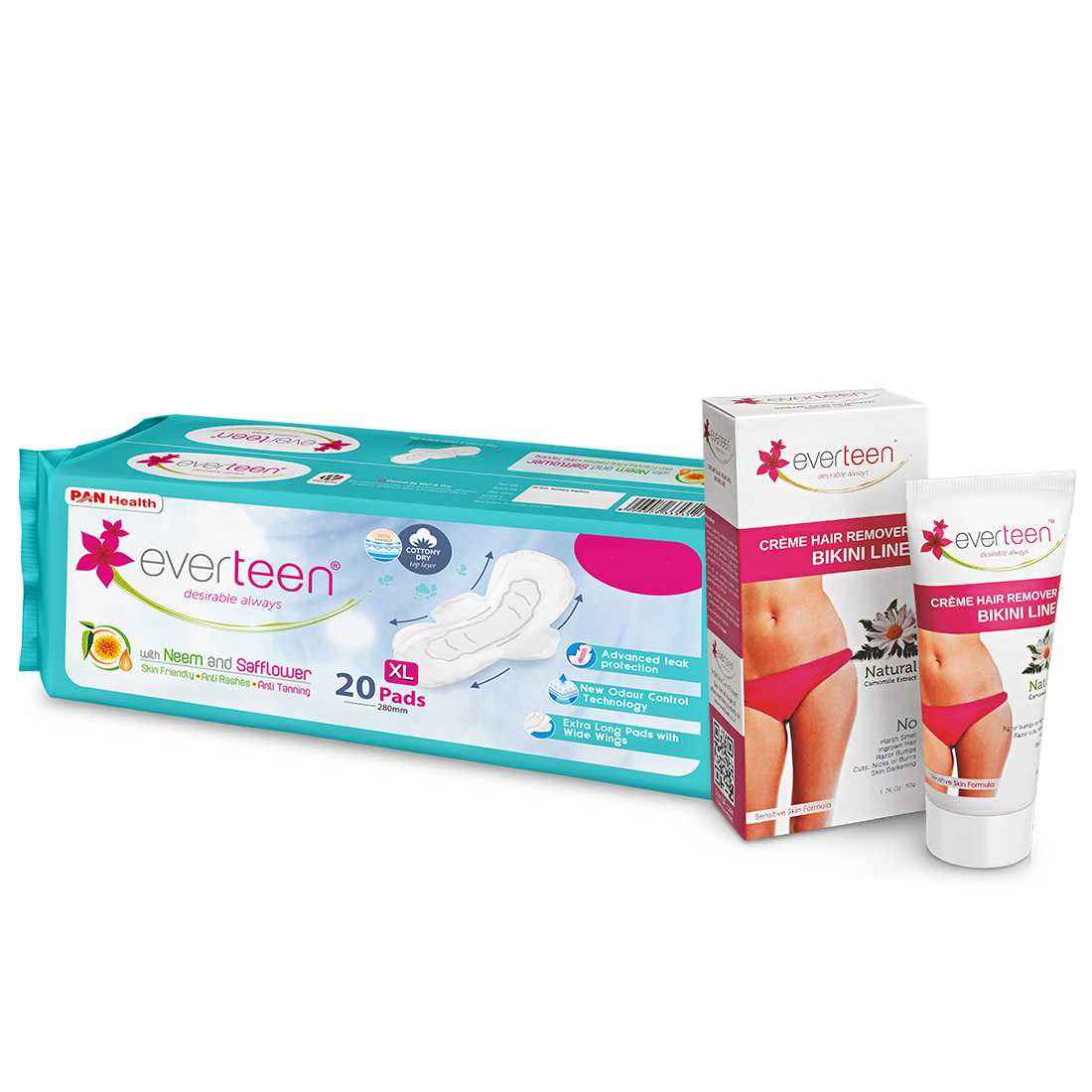 Buy everteen Combo Bikini Line Hair Remover Cream 50 gm & XL Dry Sanitary Napkin Pads - Purplle