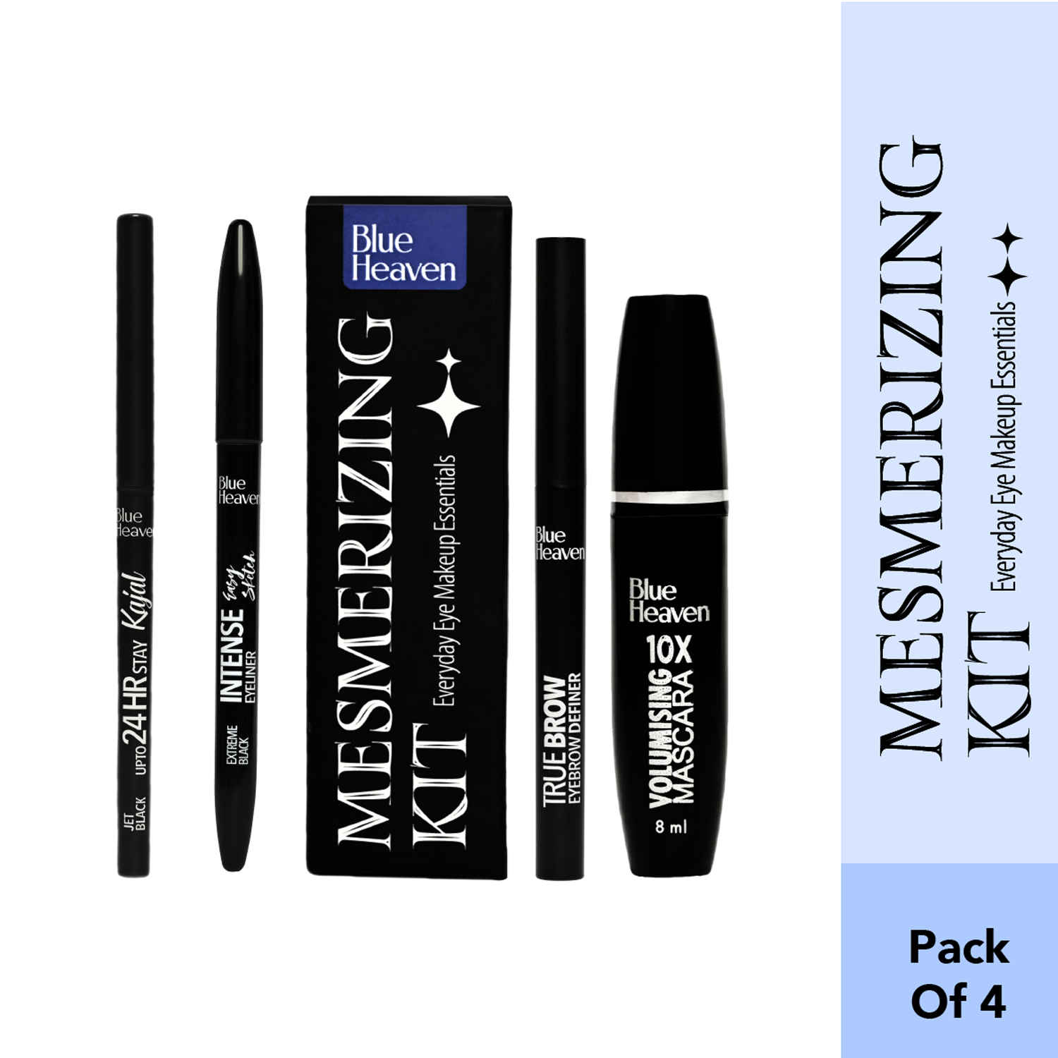 Buy Blue Heaven Mesmerising Eye Kit Combo Pack of 4 | Kajal, Mascara, Eyeliner & Brow Definer |Long Lasting, Smudge proof & Waterproof, Matte finish for Naturally fuller look (0.6 gm + 9 ml) - Purplle