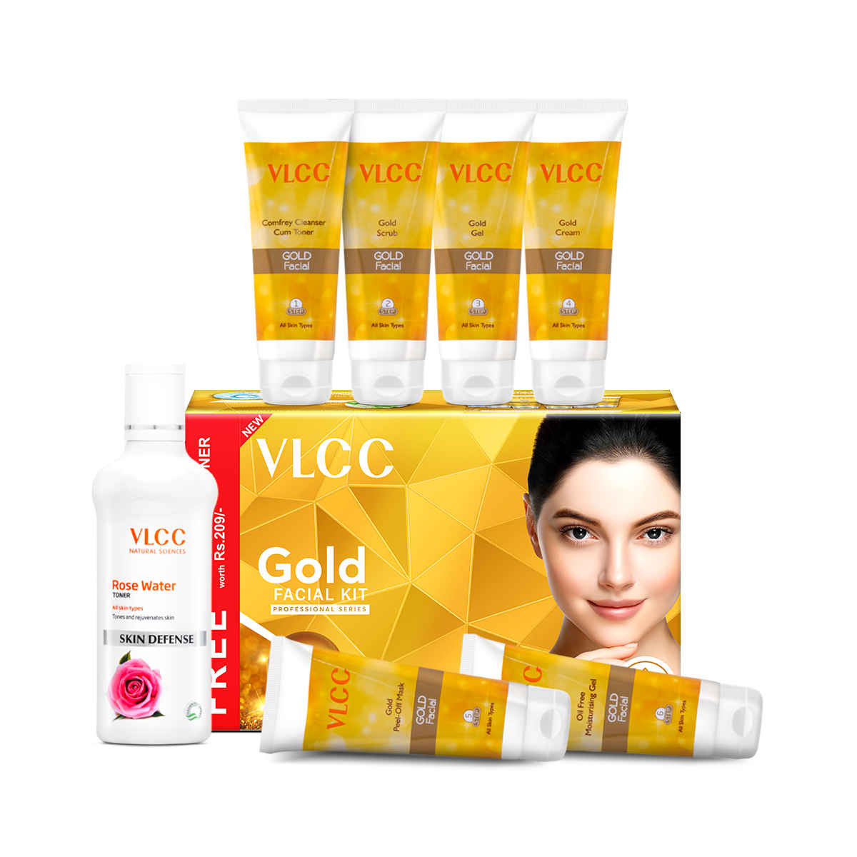 Buy VLCC Gold Facial Kit + FREE Rose Water Toner Worth (300 g + 100 ml) - Purplle