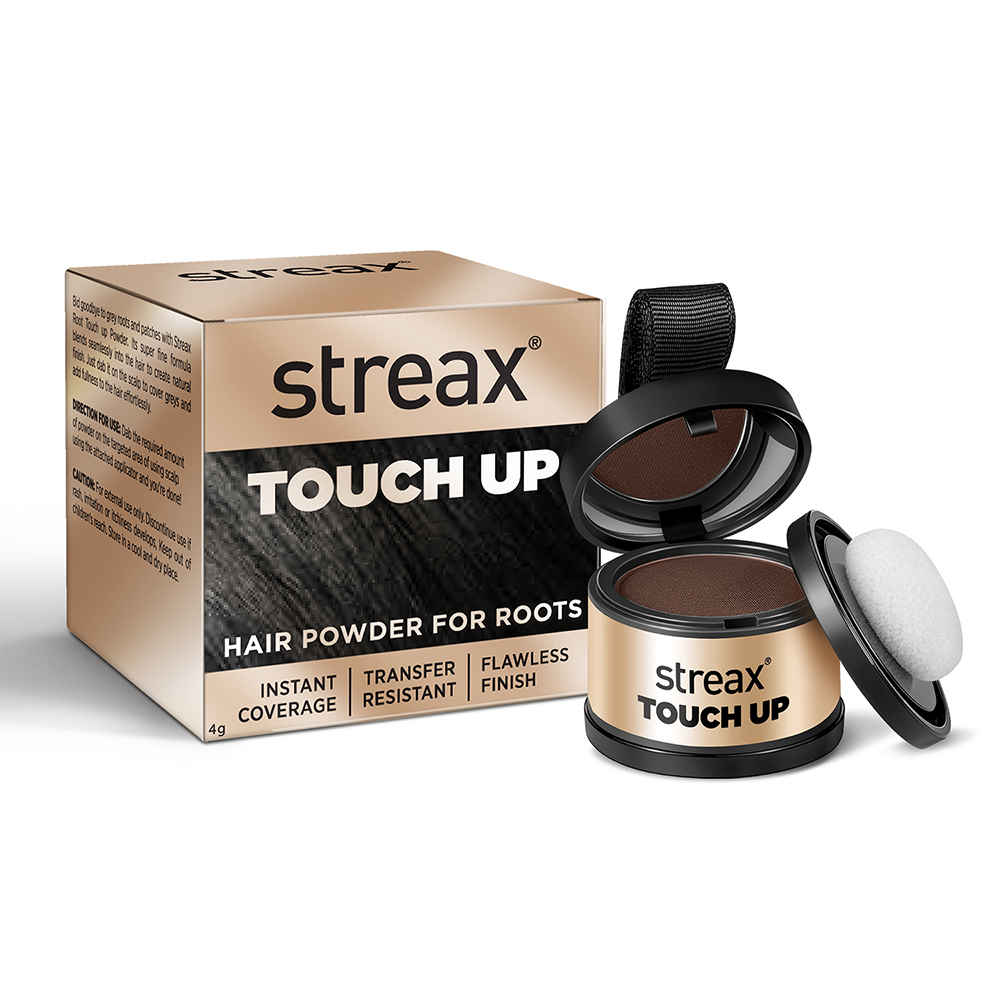 Buy Streax Root Touch Up Hair Colour Powder, Brown - 4 gm, Covers Grey Hair & Bald Patches Instantly - Purplle