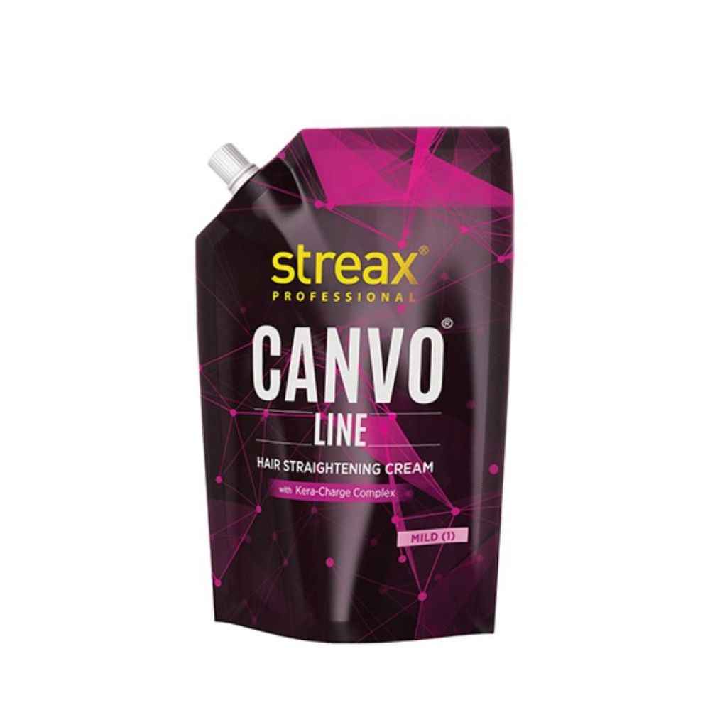 Buy Streax Professional Canvoline Permanent hair straightening cream kit for curly & frizzy hair, Straightening cream with Kera-Charge Complex, Mild (500 gm) - Purplle