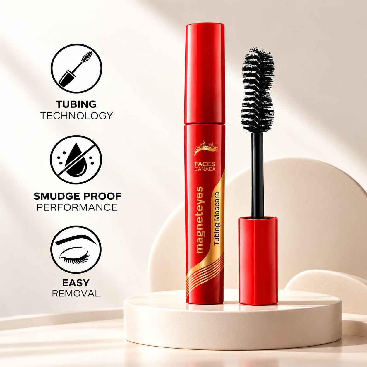 Buy FACES CANADA Magneteyes Tubing Mascara - Black, 7.5 ml | Long Lasting Wear | Lengthening, Volumizing & Lifting | Smudge-Proof | Flake-Free | Sweat-Resistant | Fine Lashes | Easy Removal | Gentle On Lashes - Purplle