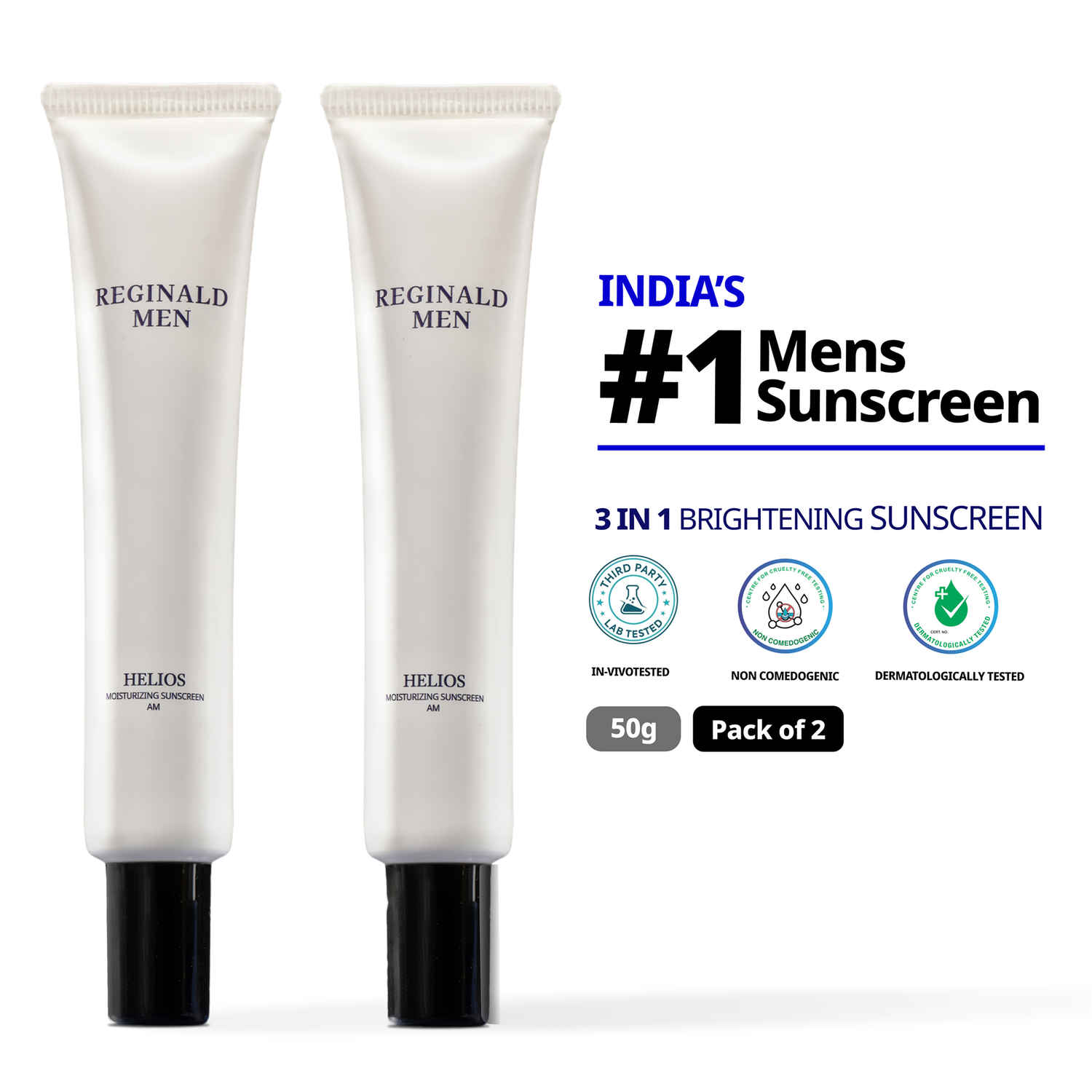 Buy Reginald Men SPF 50+ PA++++ Sunscreen (100 gm ) | Daily Sun Protection for Men (Pack of 2,50 gm x 2) - Purplle