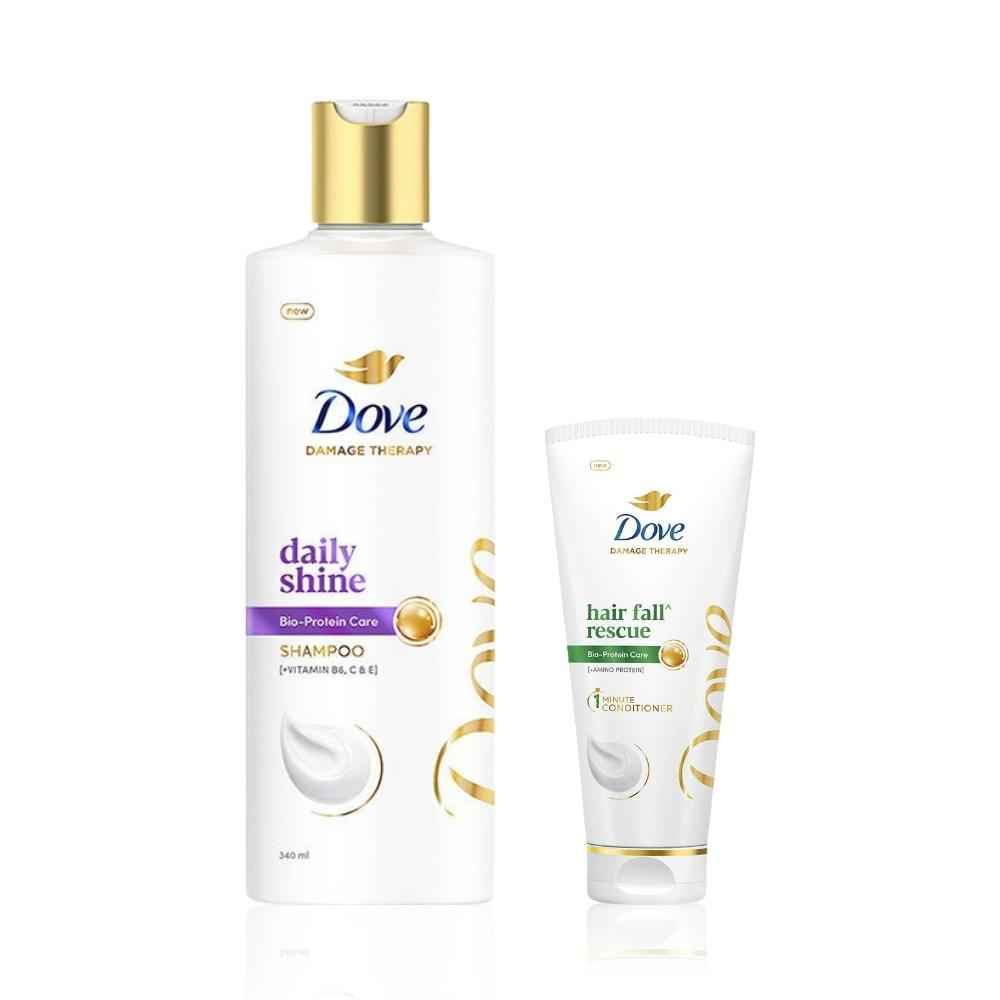 Buy Dove Hair care Kit (Daily Shine BIO PRO Shampoo (340 ml) + Hair Fall Rescue Hair Conditioner For Strong Frizz Protected Hair (175 ml)) Combo of 2 - Purplle