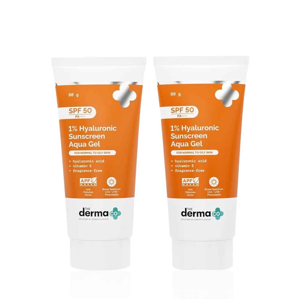 Buy The Derma Co. 1% Hyaluronic Sunscreen Aqua Gel with SPF 50 & PA++++ for Broad Spectrum & Blue Light Protection - 80 gm (Pack of 2) - Purplle