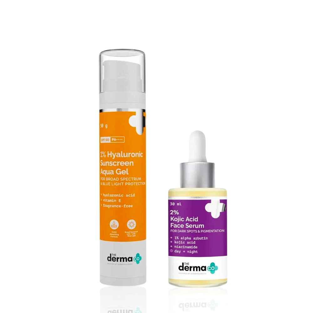Buy The Derma co. 1% Hyaluronic Sunscreen Aqua Gel (50 gm) + 2% Kojic Acid Face Serum (30 ml) Skincare Kit Combo of 2 - Purplle