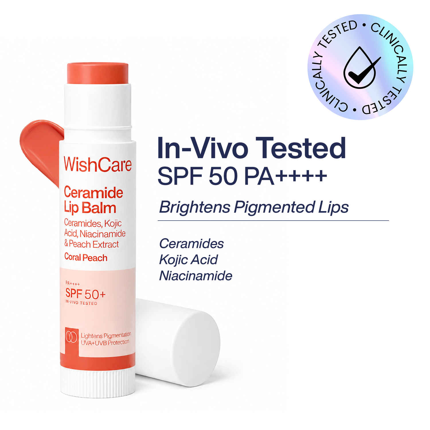 Buy WishCare Tinted Ceramide Lip Balm with SPF50 PA++++ - Kojic Acid & Niacinamide - Coral Peach ( 5 gm) - Purplle