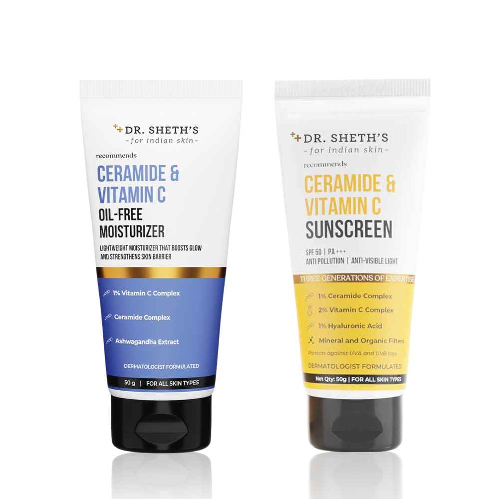 Buy Dr. Sheth's Hydration & Sun Protection Combo | Vitamin C Moisturizer (50 gm) + Vitamin C Sunscreen SPF 50+ (50 gm) (Combo of 2) - Purplle