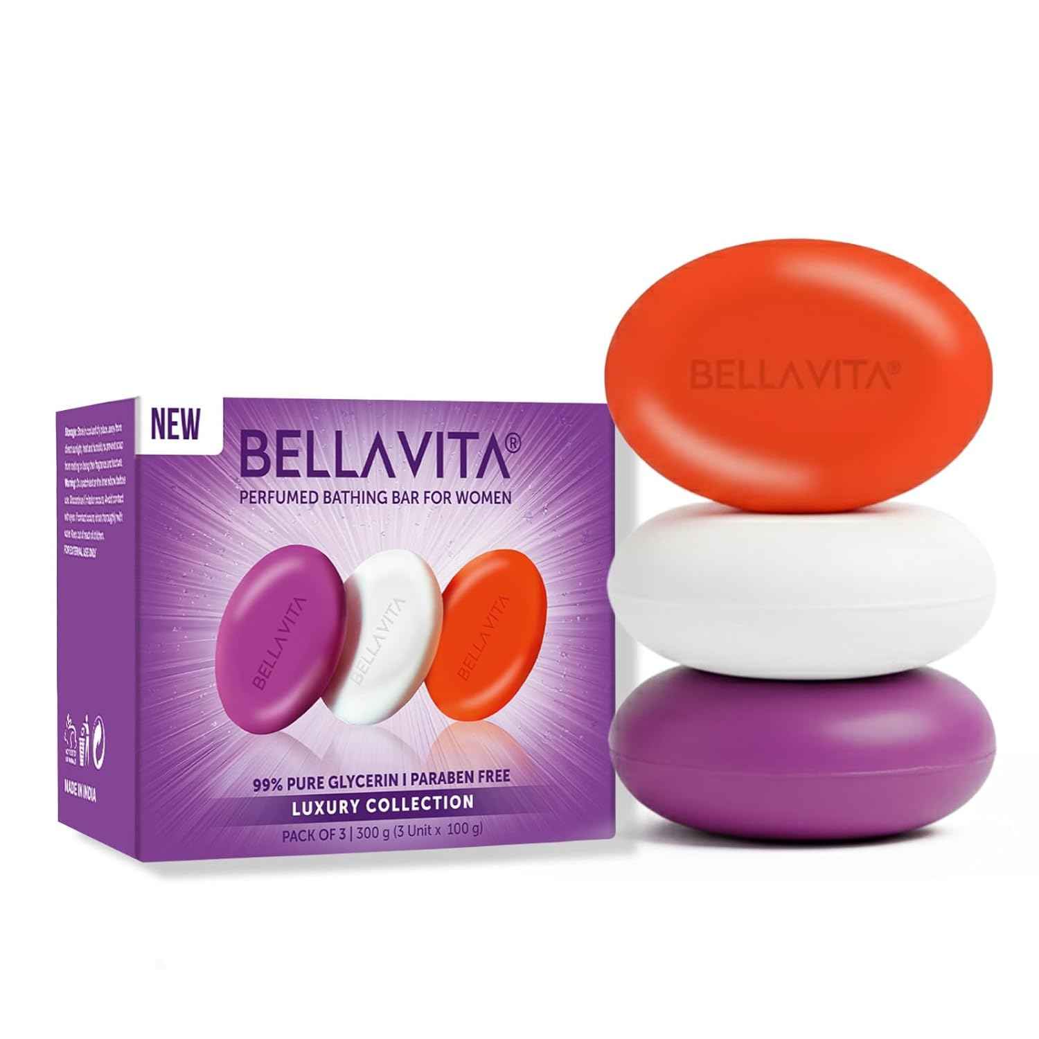 Buy Bella Vita Perfume Bathing Soap Bar for Women with Pure Glycerin for Glowing Skin | Paraben Free (Woman Soap) 3 x 100 gm - Purplle