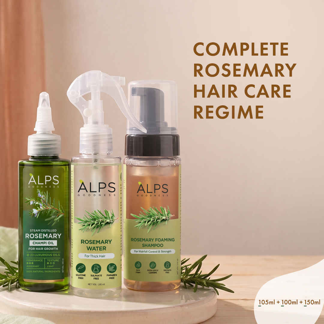 Buy Alps Goodness Complete Rosemary Hair Care Regime | Rosemary Foaming Shampoo 150 ml | Rosemary Water 100 ml | Rosemary Hair Oil 105 ml | Hair Growth, Scalp Care & Hair Strengthening | (Combo of 3) - Purplle