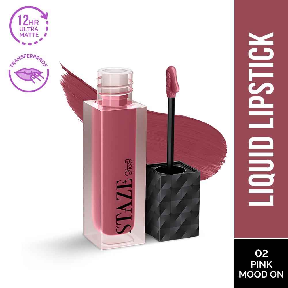 Buy Staze 9to9 Lips Don't Lie Matte + Transferproof Liquid Lipstick | 02 Pink Mood On | 4 ml - Purplle